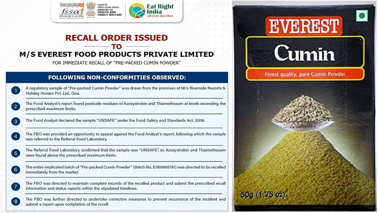 Everest Cumin Powder Unsafe FSSAI Issues Strict Order to Recall Product